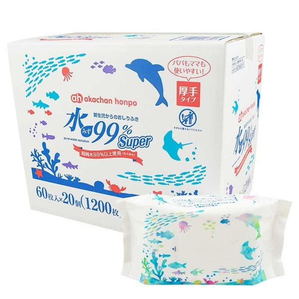 Akachan Honpo 水 99% Super <加厚>濕紙巾 60片 x 20包(原箱)